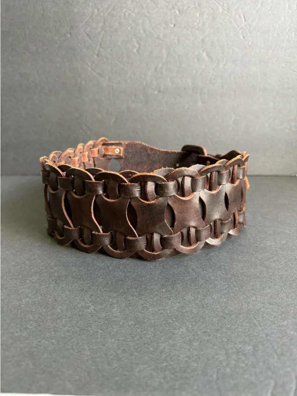Vintage Woven Leather Belt Waist Statement Wide Brown Womens Small / Medium